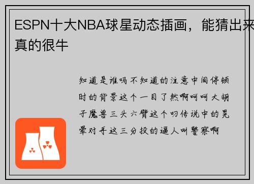 ESPN十大NBA球星动态插画，能猜出来真的很牛