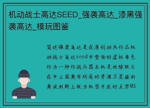 机动战士高达SEED_强袭高达_漆黑强袭高达_模玩图鉴